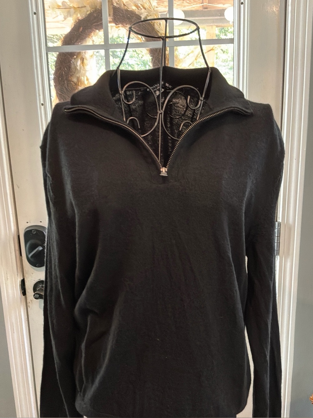 Banana Republic Black Merino Wool Half-Zip Cowl Sweater L Baruffa Knit